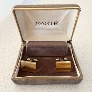 Dante Gold Tone Cufflinks Rectangular With Box Vintage